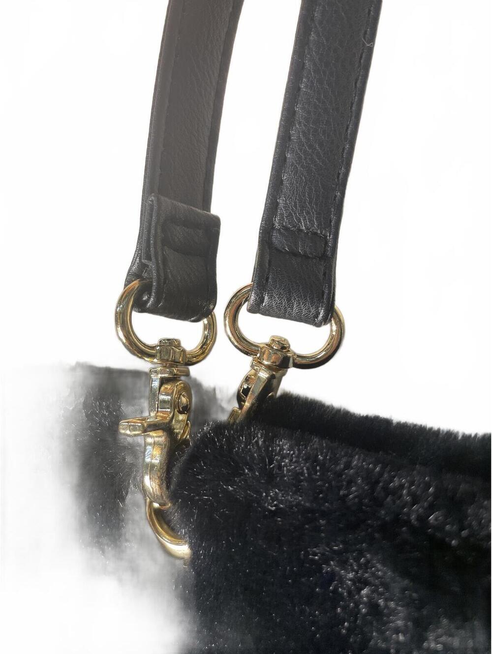 Black Faux Fur Tote Bag Purse Womens Barbiecore Furry Soft - Picture 2 of 7